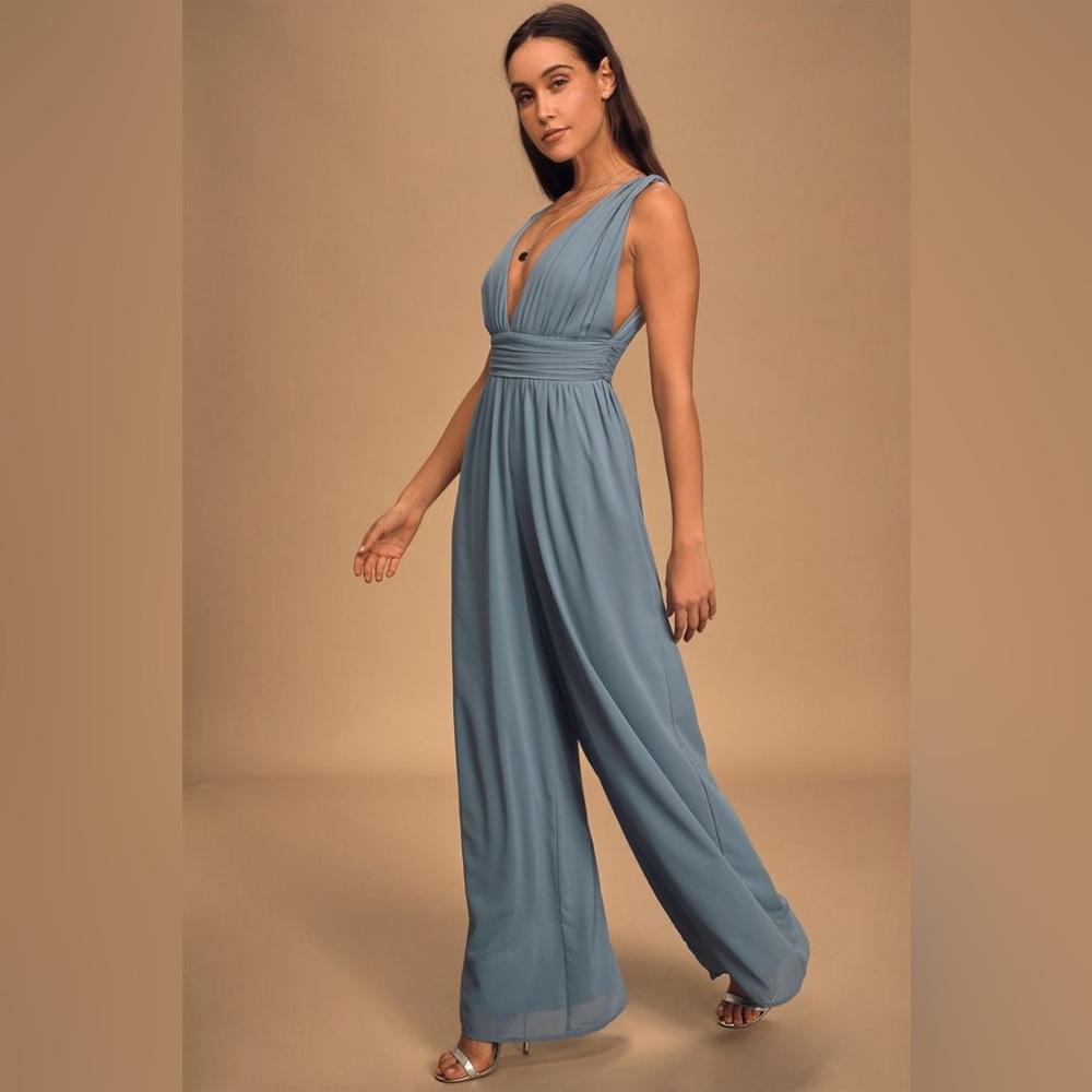 Lulu's Divine Muse Slate blue Jumpsuit